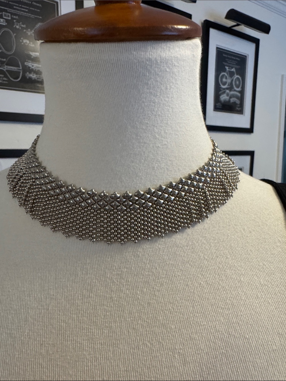 Silver Style Mesh Fringe Choker Necklace